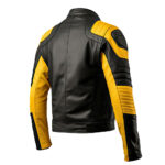 Replica Men Motorcycle  Yellow Black Leather Jacket - Image 2