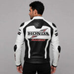 Replica Honda Black White Racing Leather Jacket - Image 3