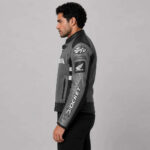 Replica Honda Grey Black Cowhide Racing Leather Jacket - Image 3