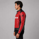 Replica Honda Red Unique Wing Motorcycle Racing Cowhide Leather Jacket - Image 3