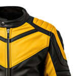 Replica Men Motorcycle  Yellow Black Leather Jacket - Image 3