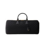 Black Embroidered Fabric Leather Duffel Bag - Image 3