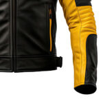 Replica Men Motorcycle  Yellow Black Leather Jacket - Image 4