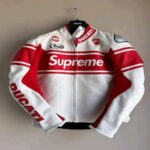 Ducati Supreme Red and White Motorcycle Motorbike Leather Racing Jacket