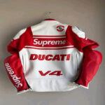 Ducati Supreme Red and White Motorcycle Motorbike Leather Racing Jacket - Image 2